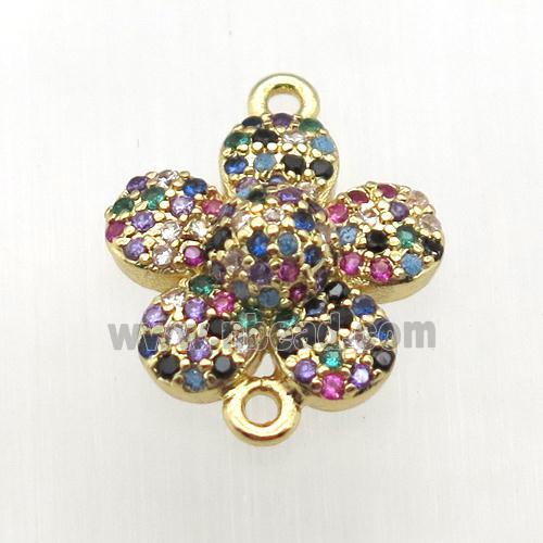 copper flower connector pave zircon, gold plated