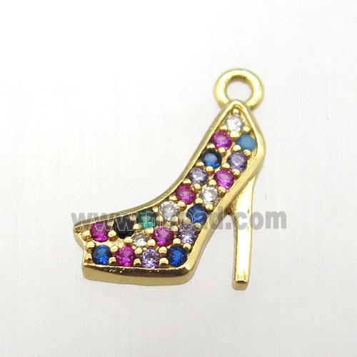 copper shoes pendant pave zircon, gold plated