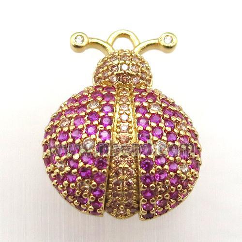 copper beetle pendant pave zircon, gold plated