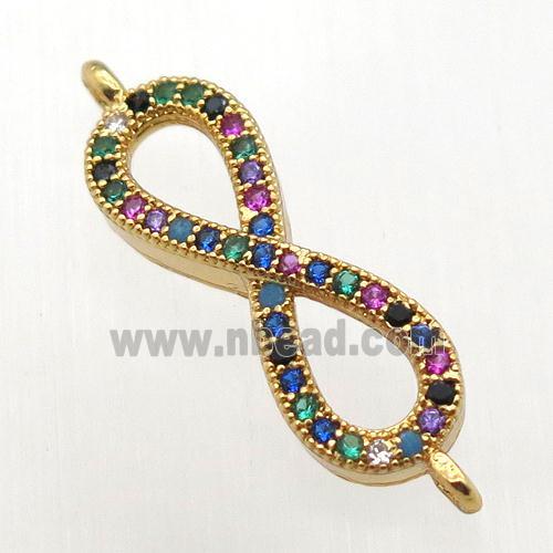 copper infinity connector pave zircon, gold plated