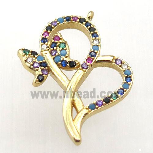 copper butterfly connector pave zircon, gold plated