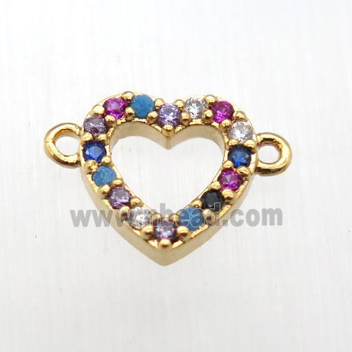 copper heart connector pave zircon, gold plated
