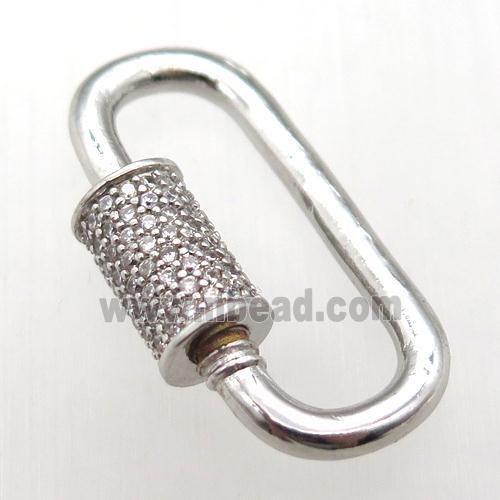 copper carabiner lock pendant paved zircon, platinum plated