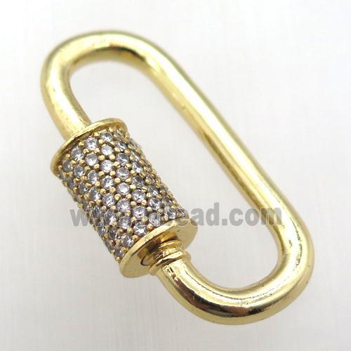 copper carabiner lock pendant paved zircon, gold plated