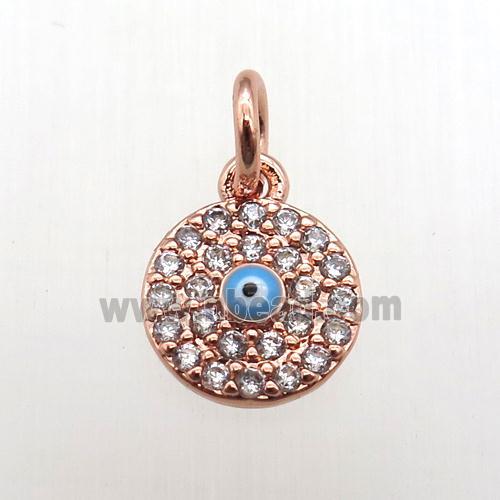 copper circle pendant paved zircon, eye, rose gold