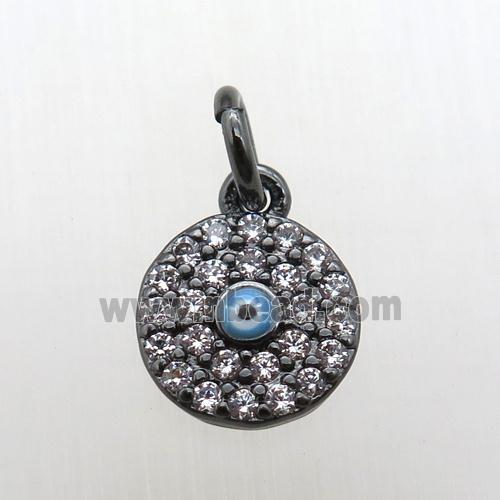copper circle pendant paved zircon, eye, black plated
