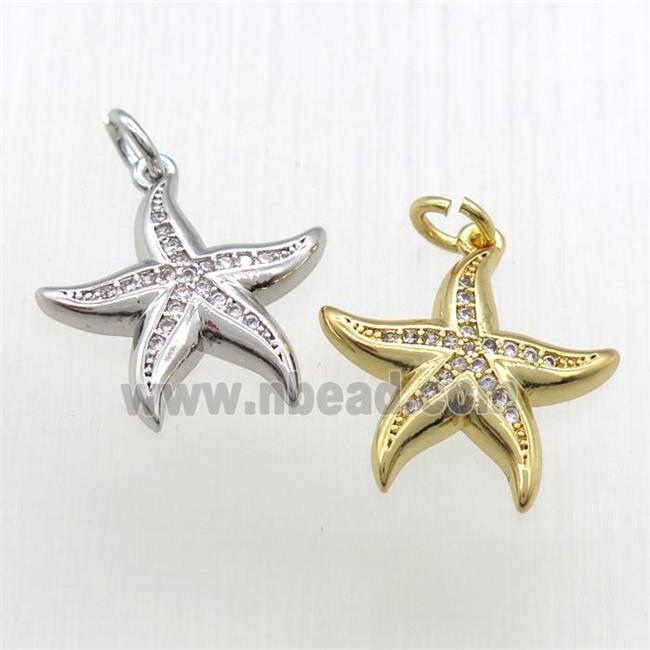 copper starfish pendant paved zircon, mixed color