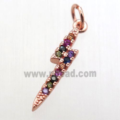 copper lightning pendant paved zircon, rose gold