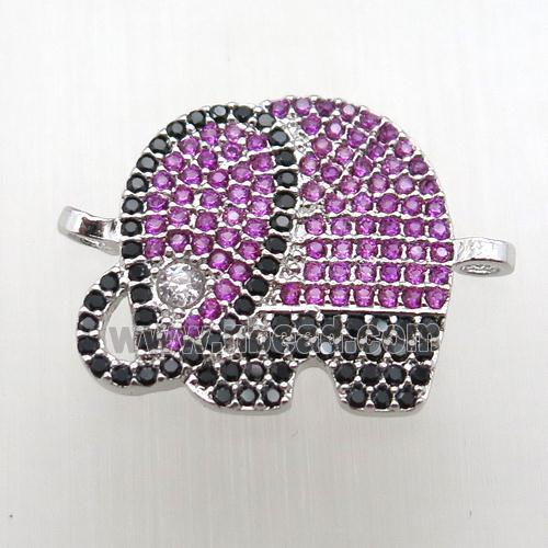 copper elephant connector paved zircon, platinum plated
