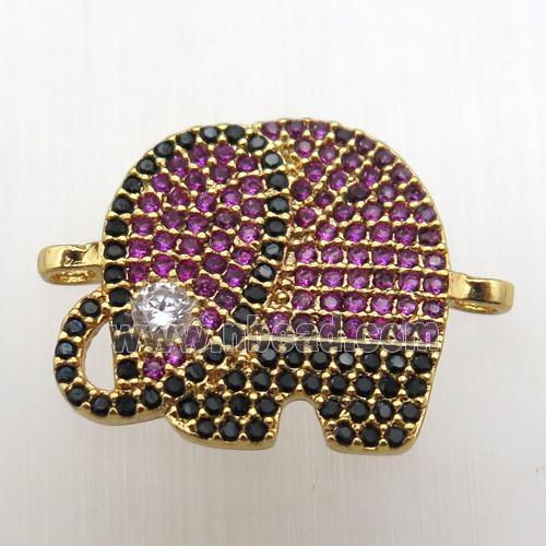 copper elephant connector paved zircon, gold plated