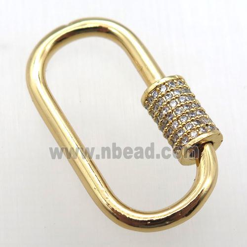 copper carabiner lock pendant paved zircon, gold plated