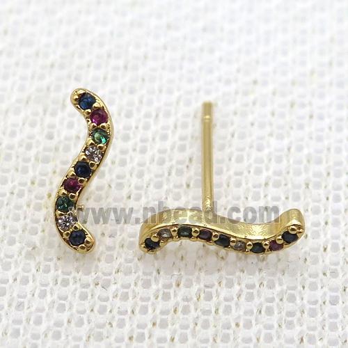 copper studs earring paved zircon, gold plated