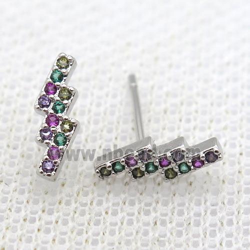 copper studs earring paved zircon, platinum plated