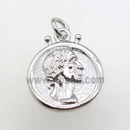 copper coin pendant, platinum plated