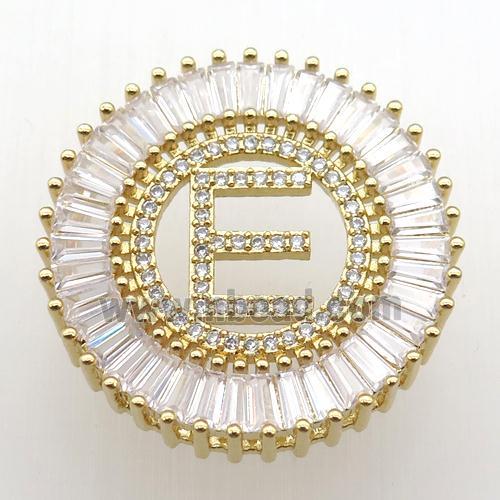 copper letter-E pendant paved zircon, gold plated