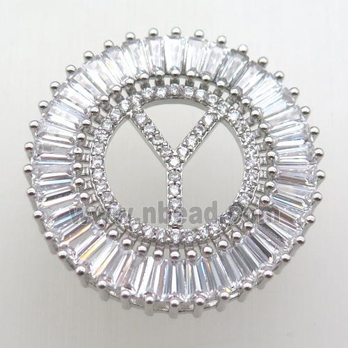 copper letter-Y pendant paved zircon, platinum plated
