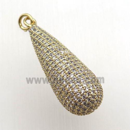 copper teardrop pendant paved zircon, gold plated