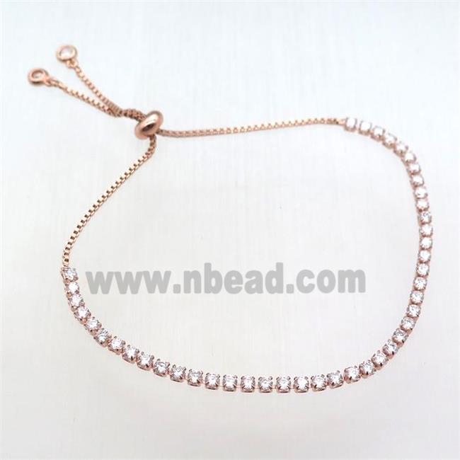 copper bracelet paved zircon, Adjustable, rose gold