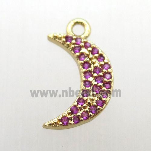 copper moon pendant pave hotpink zircon, gold plated