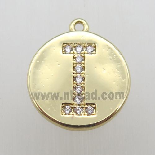 copper letter-I pendant pave zircon, gold plated