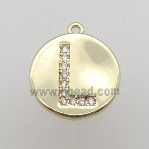 copper letter-L pendant pave zircon, gold plated