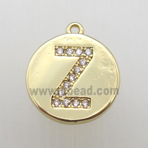copper letter-Z pendant pave zircon, gold plated