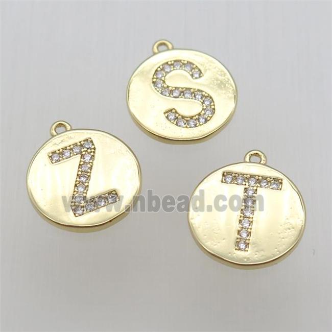 copper letter pendant pave zircon, gold plated, mixed
