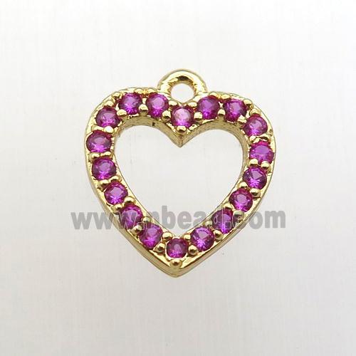 copper heart pendant pave hotpink zircon, gold plated