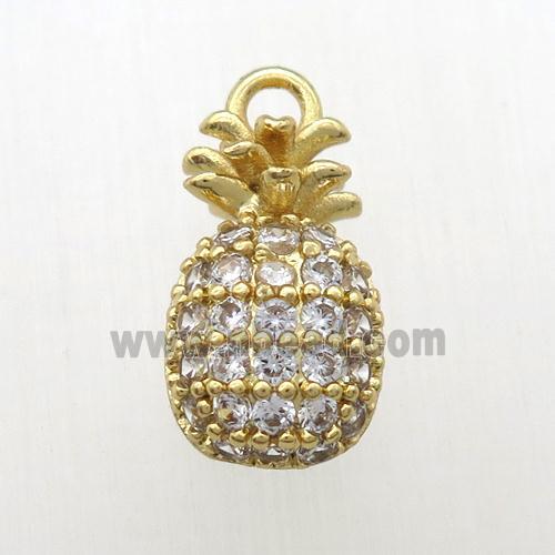 copper pineapple pendant pave zircon, gold plated