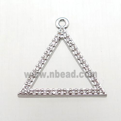 copper triangle pendant pave zircon, platinum plated