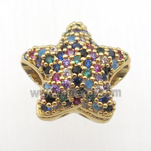 copper star beads pave zircon, gold plated
