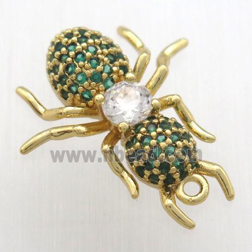 copper ant pendant pave green zircon, gold plated