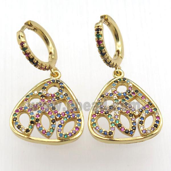 copper hoop earrings pendant pave zircon, gold plated