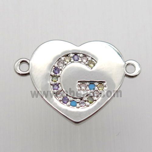 copper letter connector, heart, platinum plated