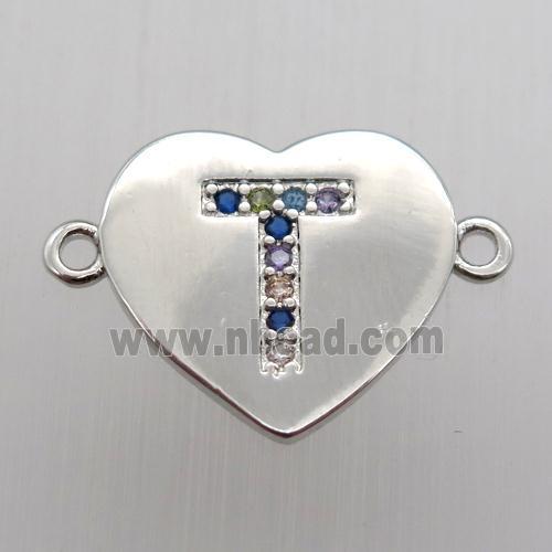 copper letter connector, heart, platinum plated