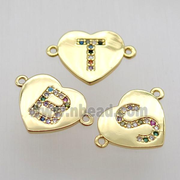 copper letter connector, heart, mix alphabet, gold plated