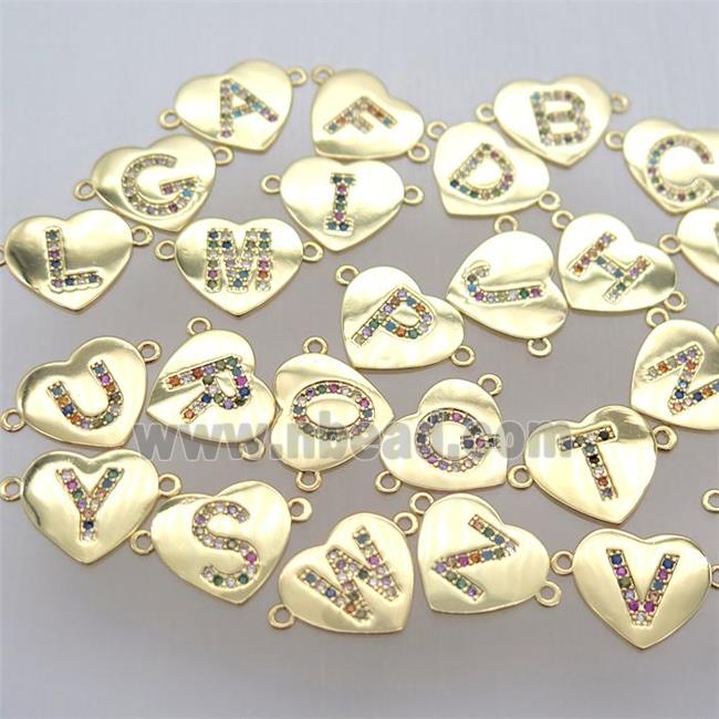 copper letter connector, heart, mix alphabet, gold plated