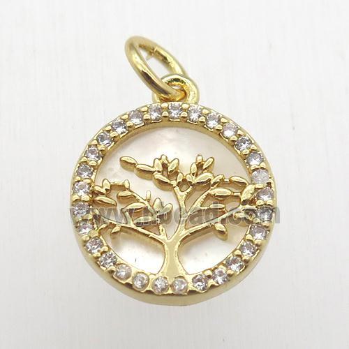 copper pendant pave zircon, tree of life, gold plated