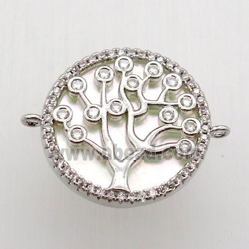 copper connector pave zircon, tree of life, platinum plated