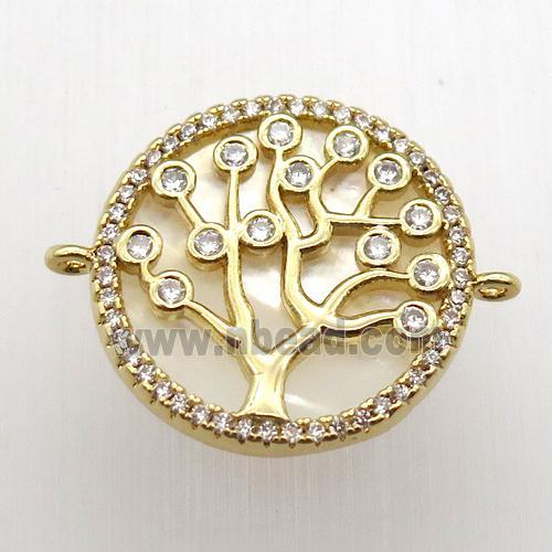 copper connector pave zircon, tree of life, gold plated