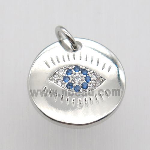 copper eye pendant pave zircon, platinum plated