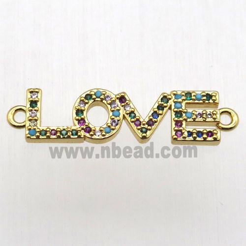 copper LOVE connector pave zircon, gold plated