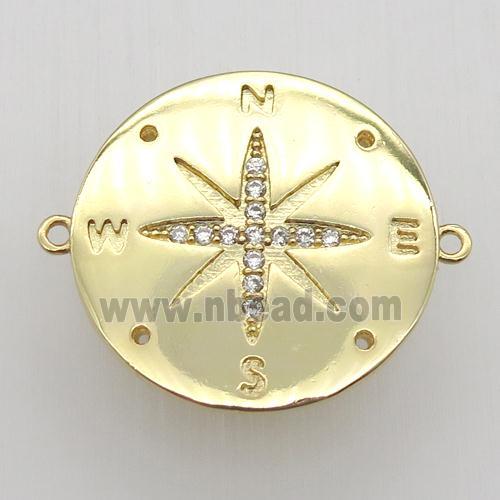 copper pendant pave zircon, compass, gold plated