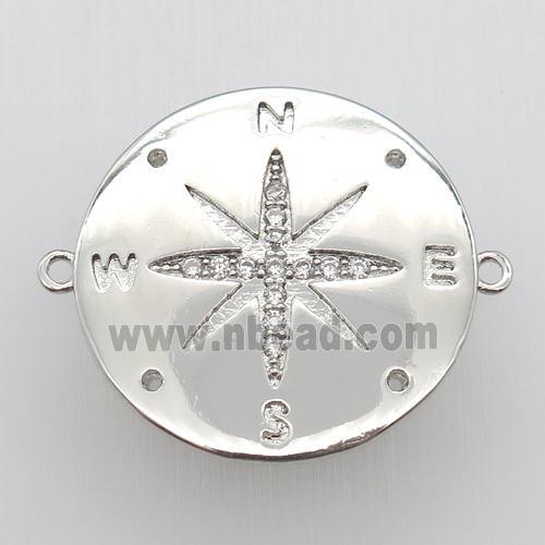 copper pendant pave zircon, compass, platinum plated