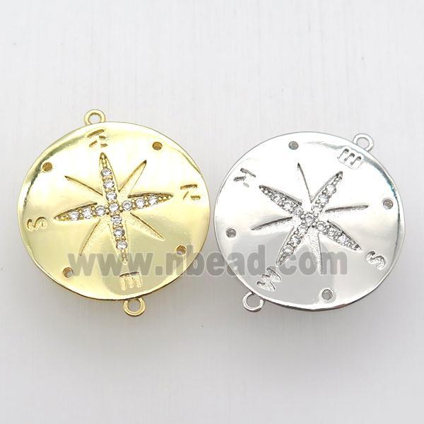 copper pendant pave zircon, compass, mixed color