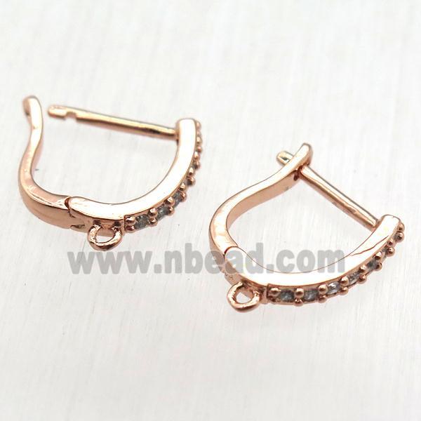 copper Latchback Earrings pave zircon, rose gold