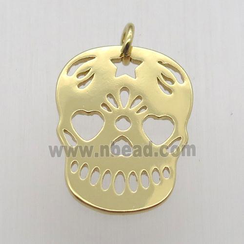 copper skull pendant, gold plated
