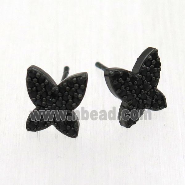 copper butterfly Stud Earrings pave zircon, black plated