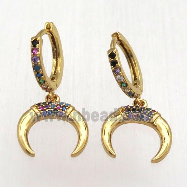 copper crescent Hoop Earrings pave zircon, gold plated