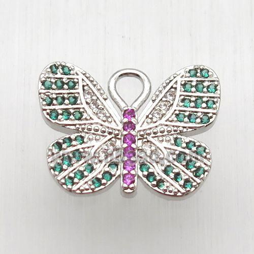 copper butterfly pendant paved zircon, platinum plated